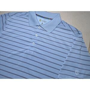 ST. Andrews of Scotland Men's Large Blue Striped Golf Polo Shirt Stretch